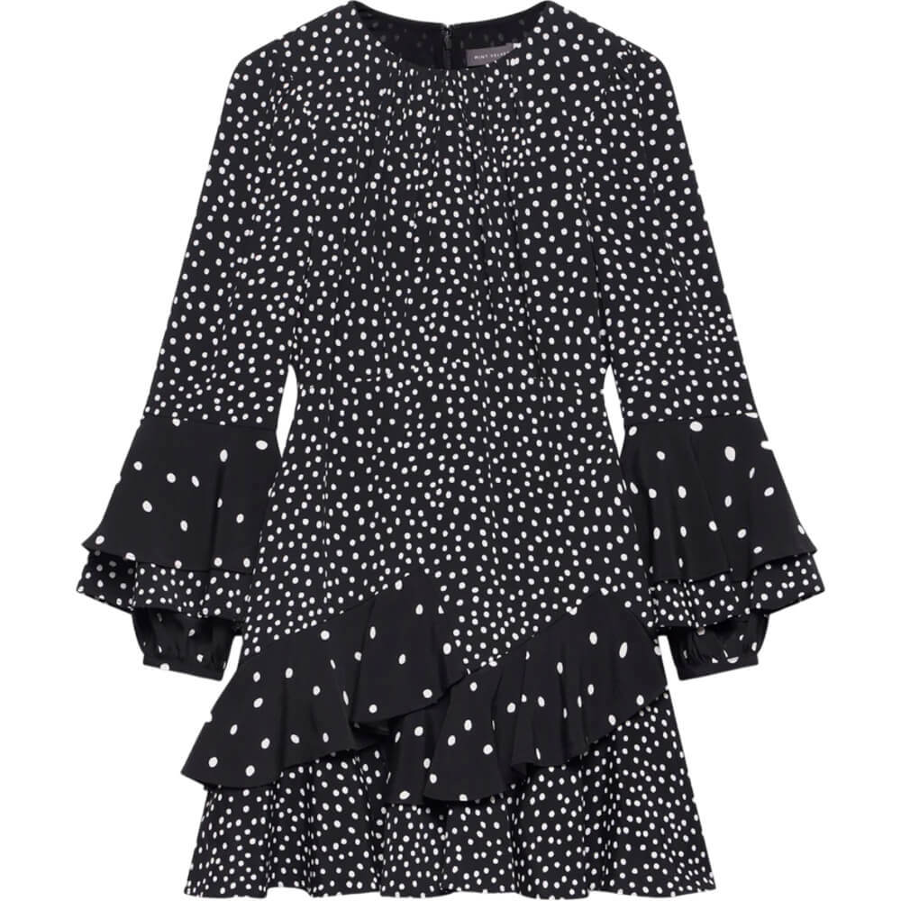 Mint Velvet Black Spot Print Ruffle Mini Dress